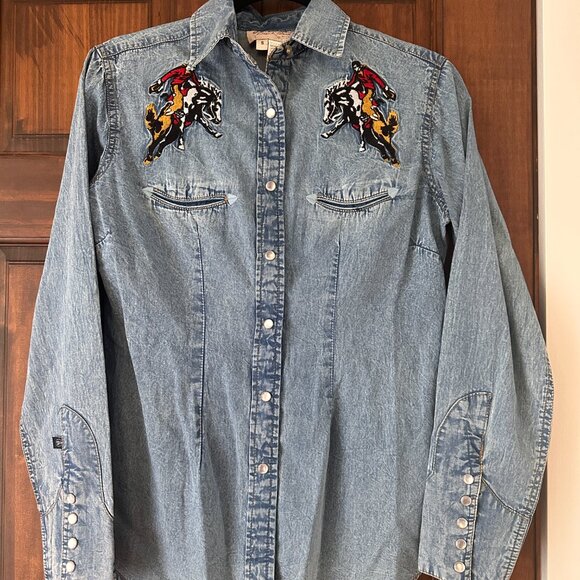 Rockmount Ranch Wear Bronc Vintage Embroidery Western Shirt in Denim - Picture 3 of 7